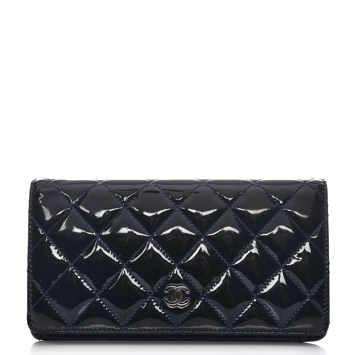 Patent Quilted Yen Wallet Dark Blue