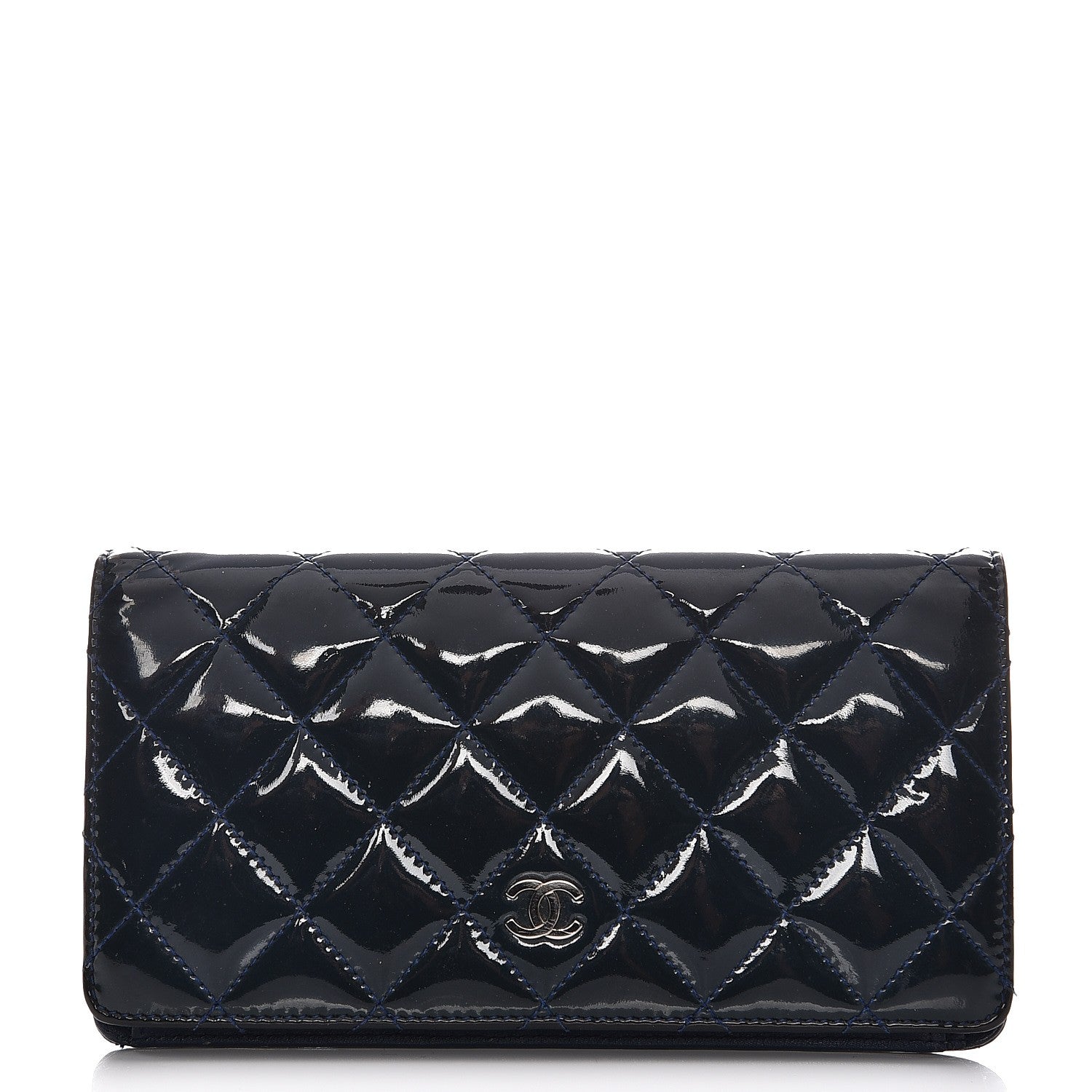 Chanel Patent Quilted Yen Wallet Dark Blue 1 of 14