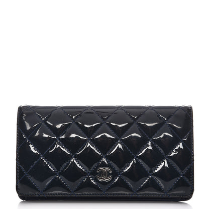Chanel Patent Quilted Yen Wallet Dark Blue 1 of 14