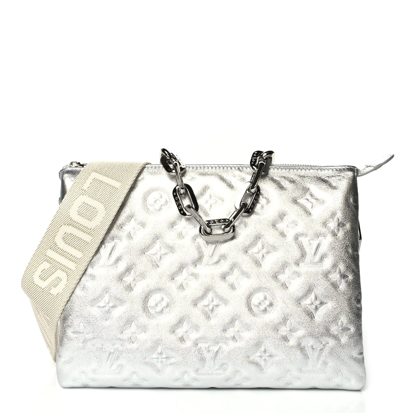 Metallic Lambskin Embossed Monogram Coussin PM Silver