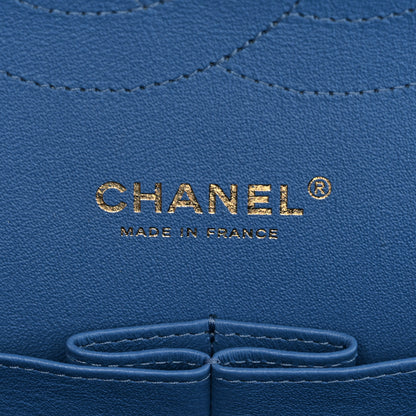 Chanel Caviar Flat Chevron Quilted Jumbo Double Flap Blue 6 of 10