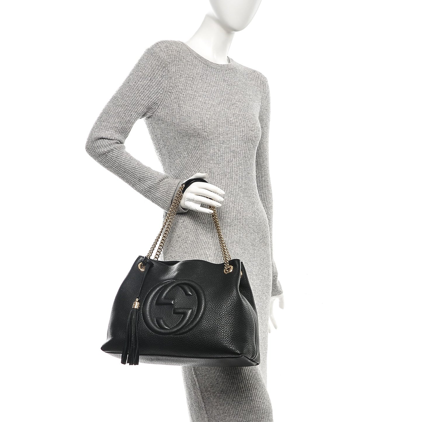 Pebbled Calfskin Medium Soho Chain Shoulder Bag Black