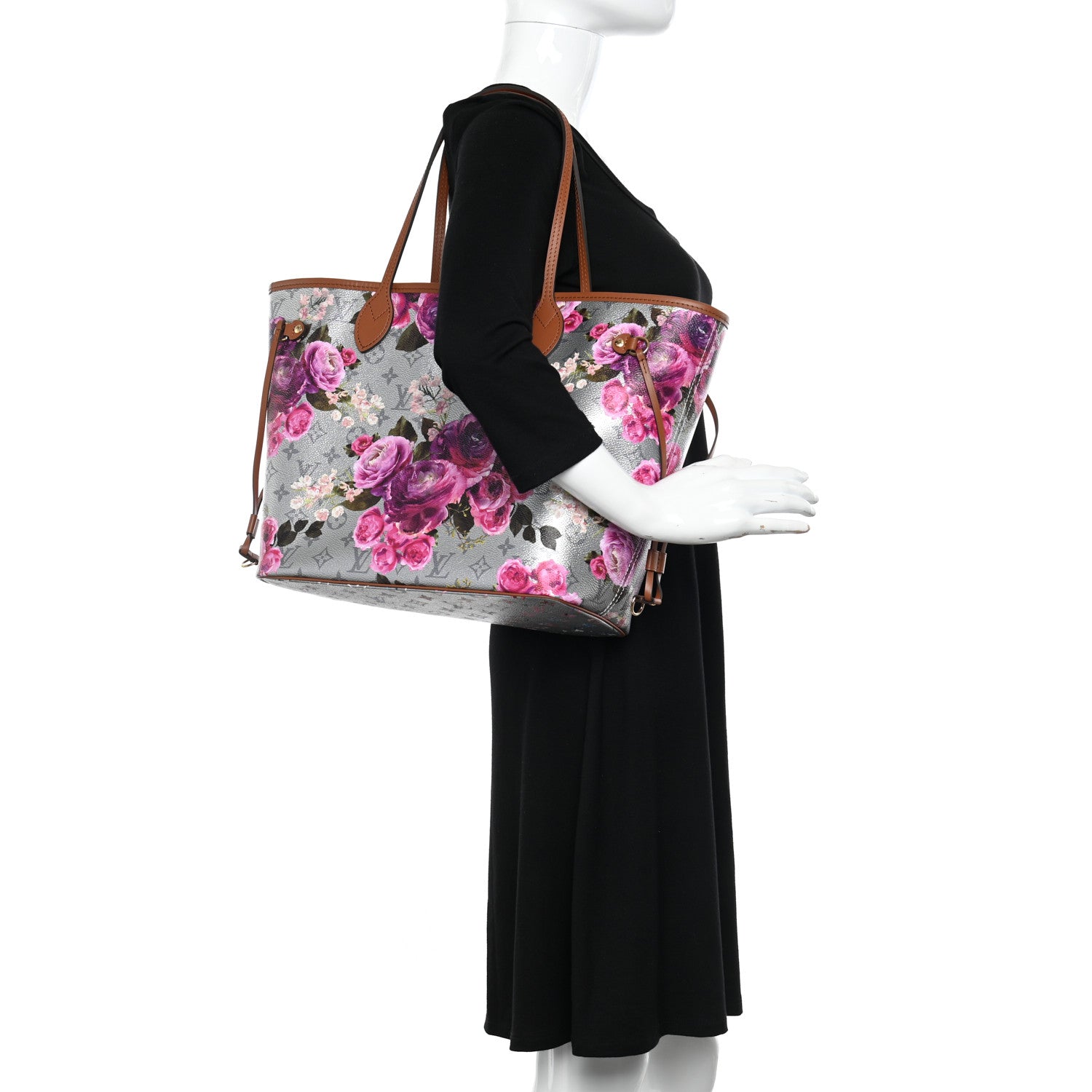 Louis Vuitton Metallic Monogram LV Garden Neverfull MM Silver 3 of 10