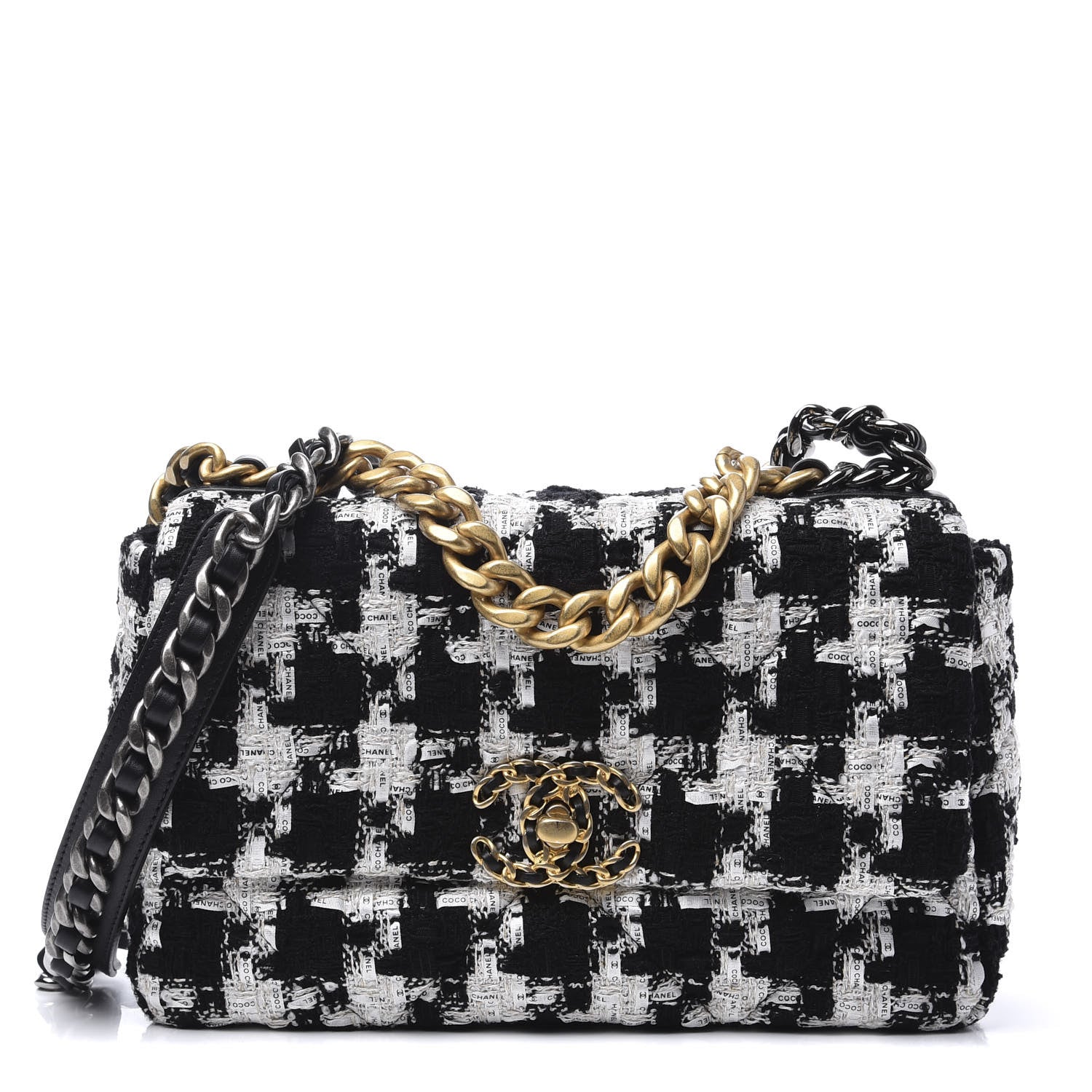 Chanel Tweed Quilted Medium 19 Flap Black Ecru White 1 of 9