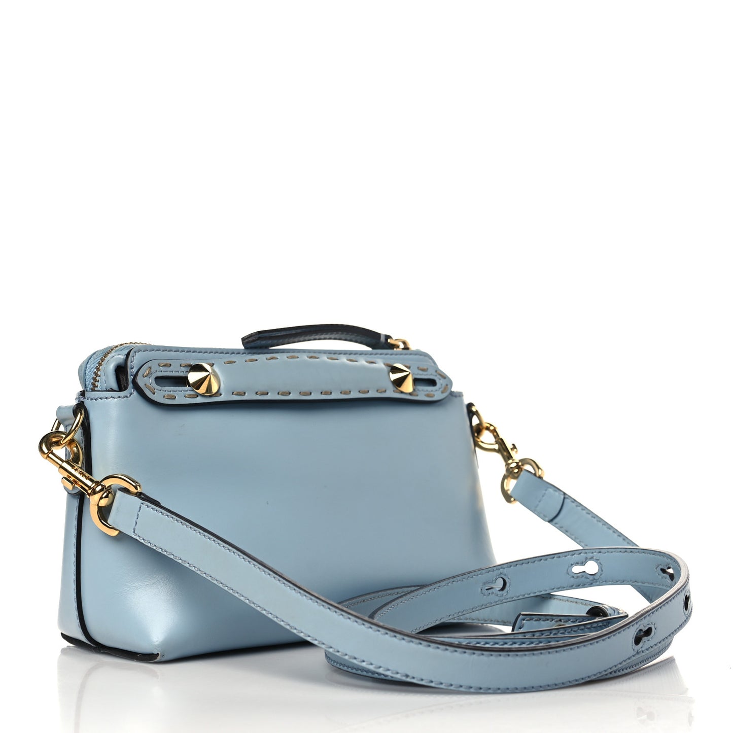 Vitello King Logo Embossed Mini By The Way Boston Bag Azzurro Baby