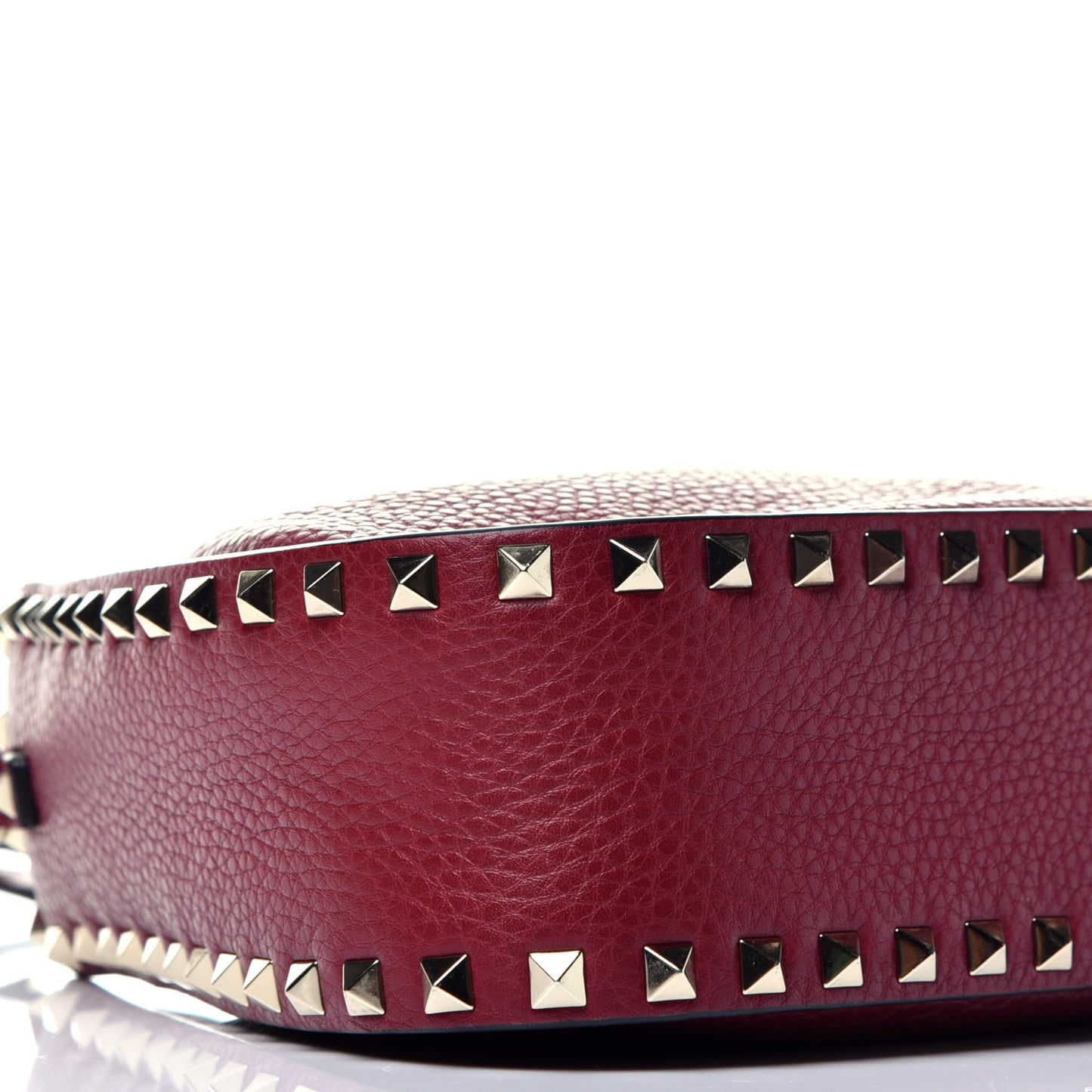 Grained Calfskin Rockstud Bucket Bag Rubino