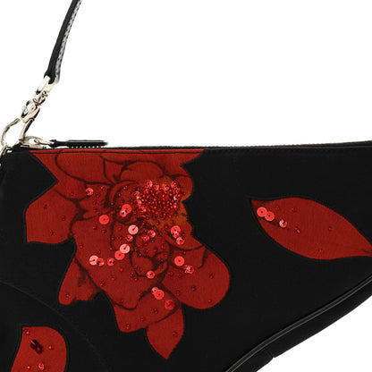 Christian Dior Canvas Stitched Flower Sequins Mini Saddle Pochette Black Red 7 of 11