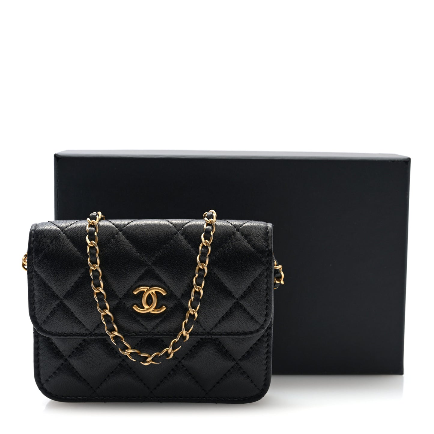 Lambskin Quilted Pearl Crush Flap With Chain Black