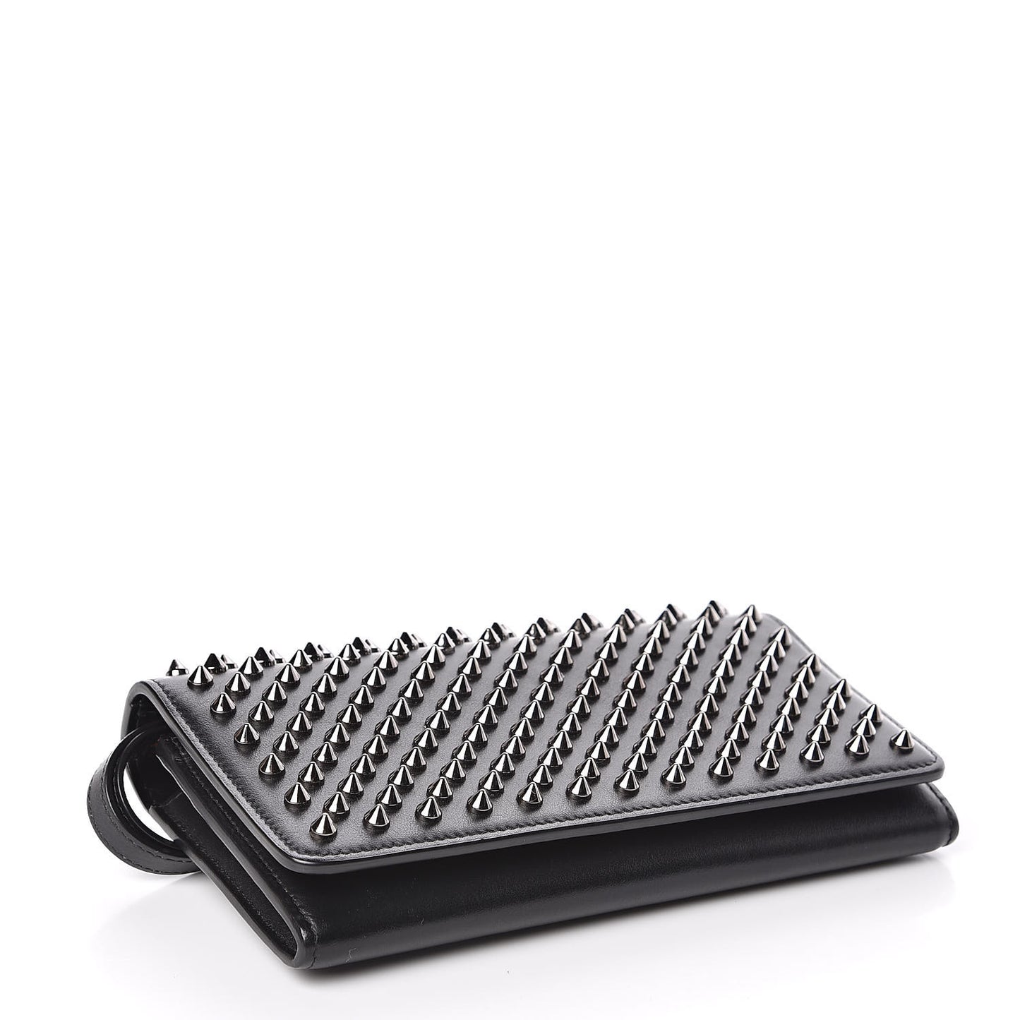 Calfskin Macaron Spiked Flap Wallet Black