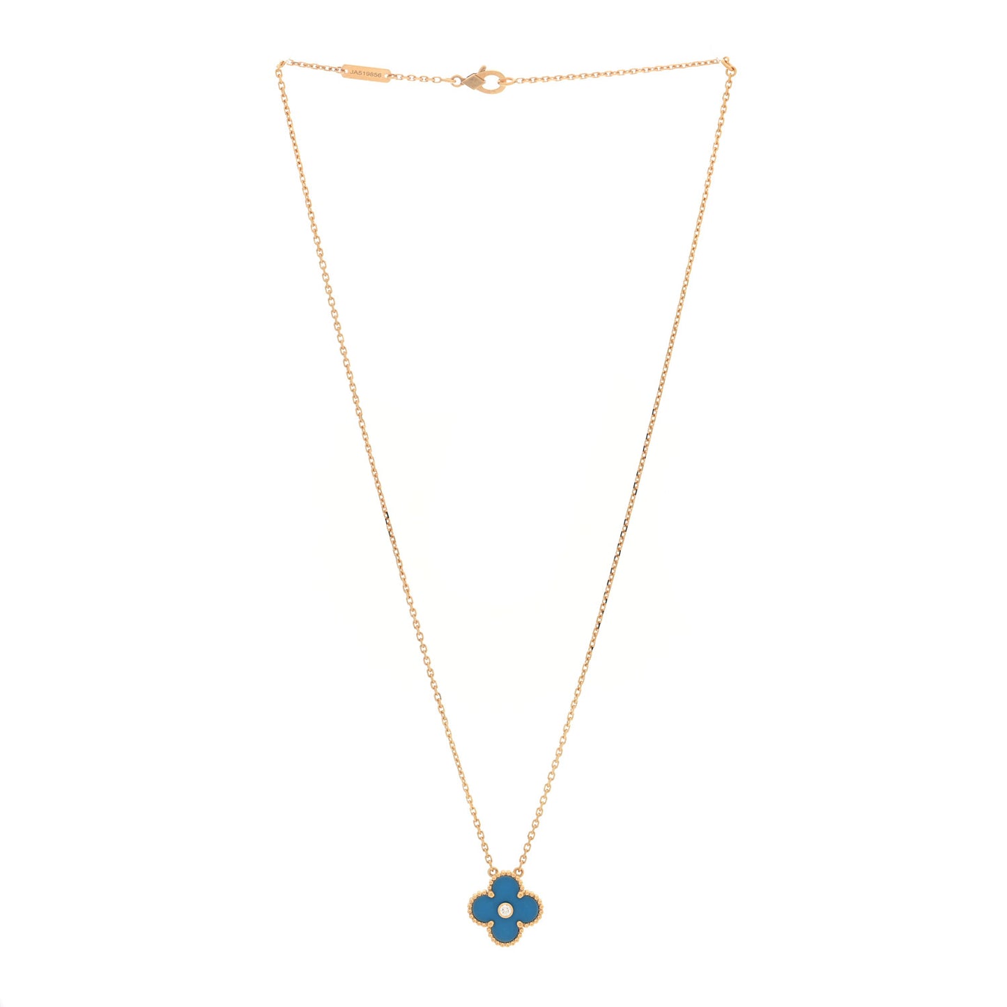 18K Yellow Gold Diamond Celestial Blue Sevres Porcelain Vintage Alhambra Pendant Necklace