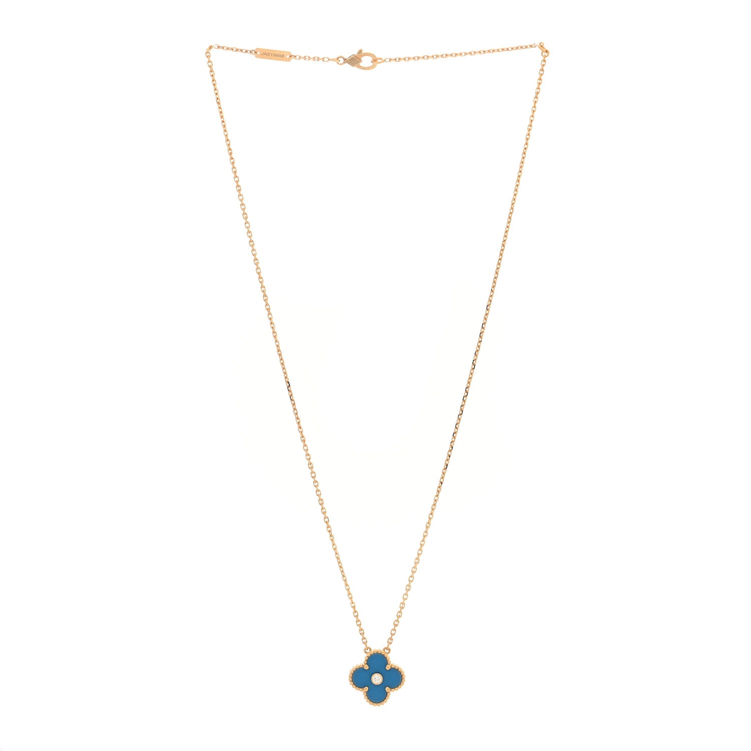 Van Cleef & Arpels 18K Yellow Gold Diamond Celestial Blue Sevres Porcelain Vintage Alhambra Pendant Necklace 3 of 4