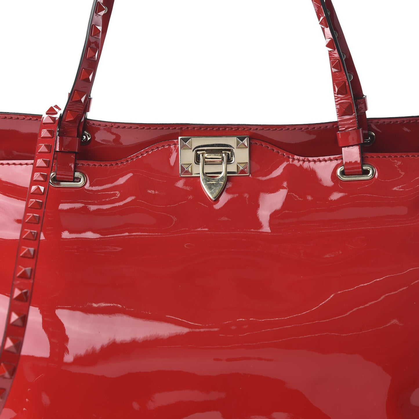 Patent Monochrome Medium Rockstud Tote Rosso Valentino