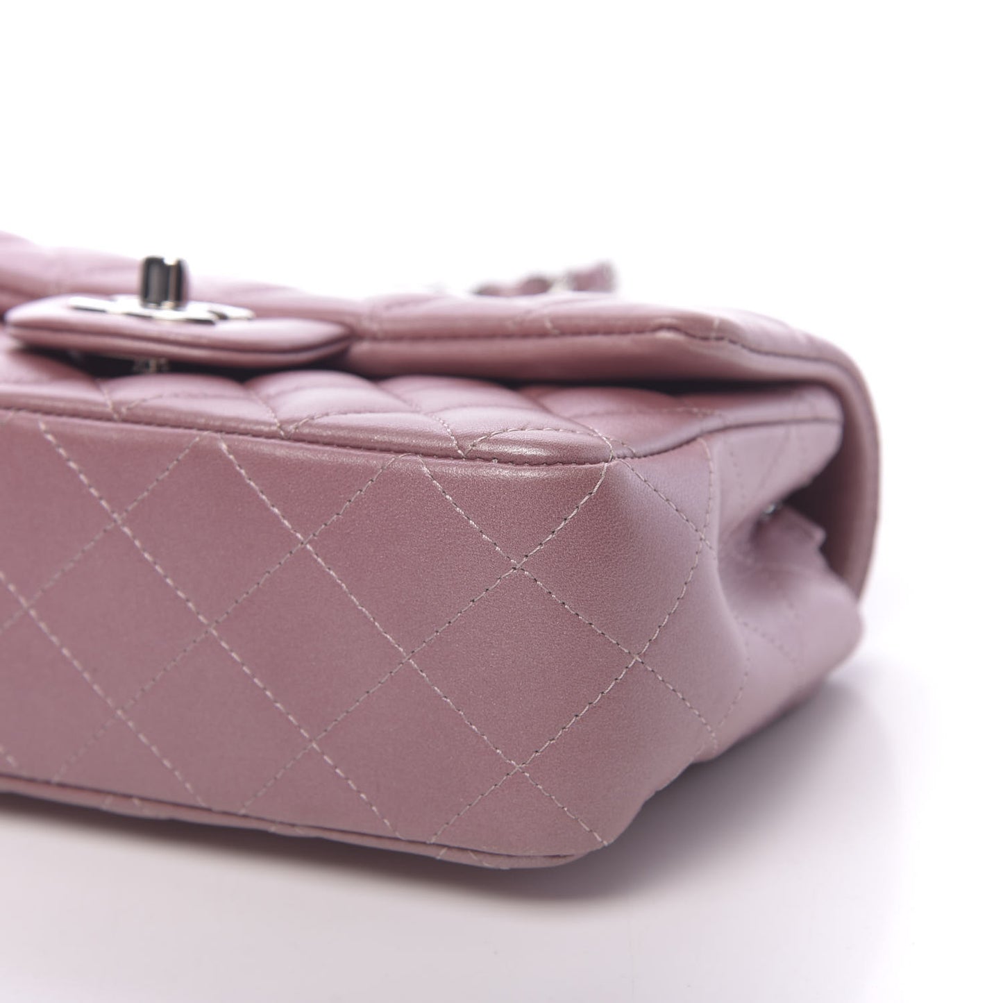 Metallic Lambskin Quilted Mini Rectangular Flap Pink