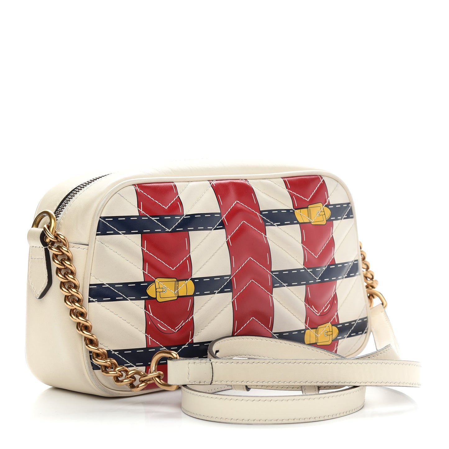 Calfskin Matelasse Trompe L'Oeil Print Small GG Marmont Chain Shoulder Bag White