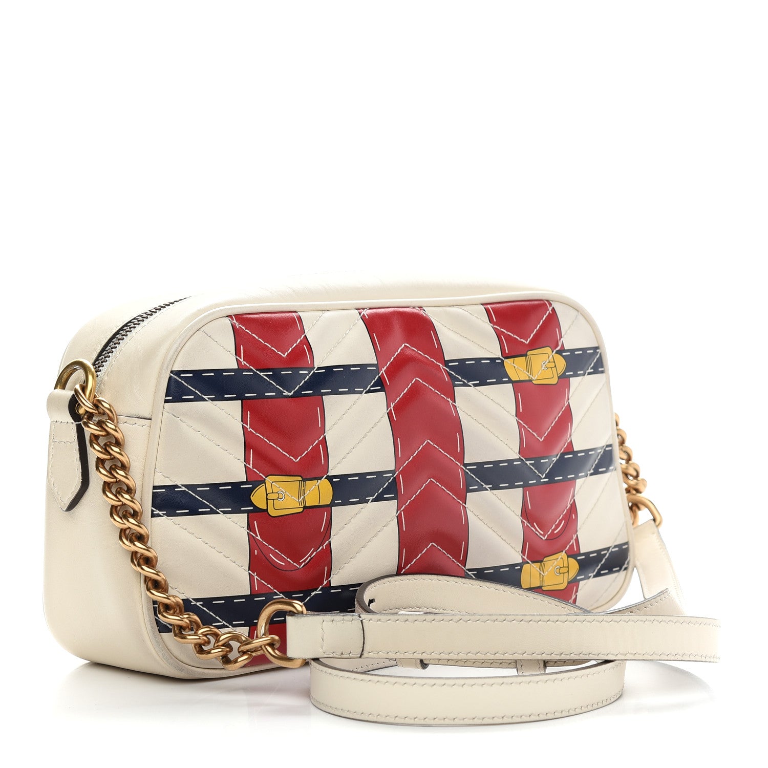 Gucci Calfskin Matelasse Trompe L'Oeil Print Small GG Marmont Chain Shoulder Bag White 3 of 10