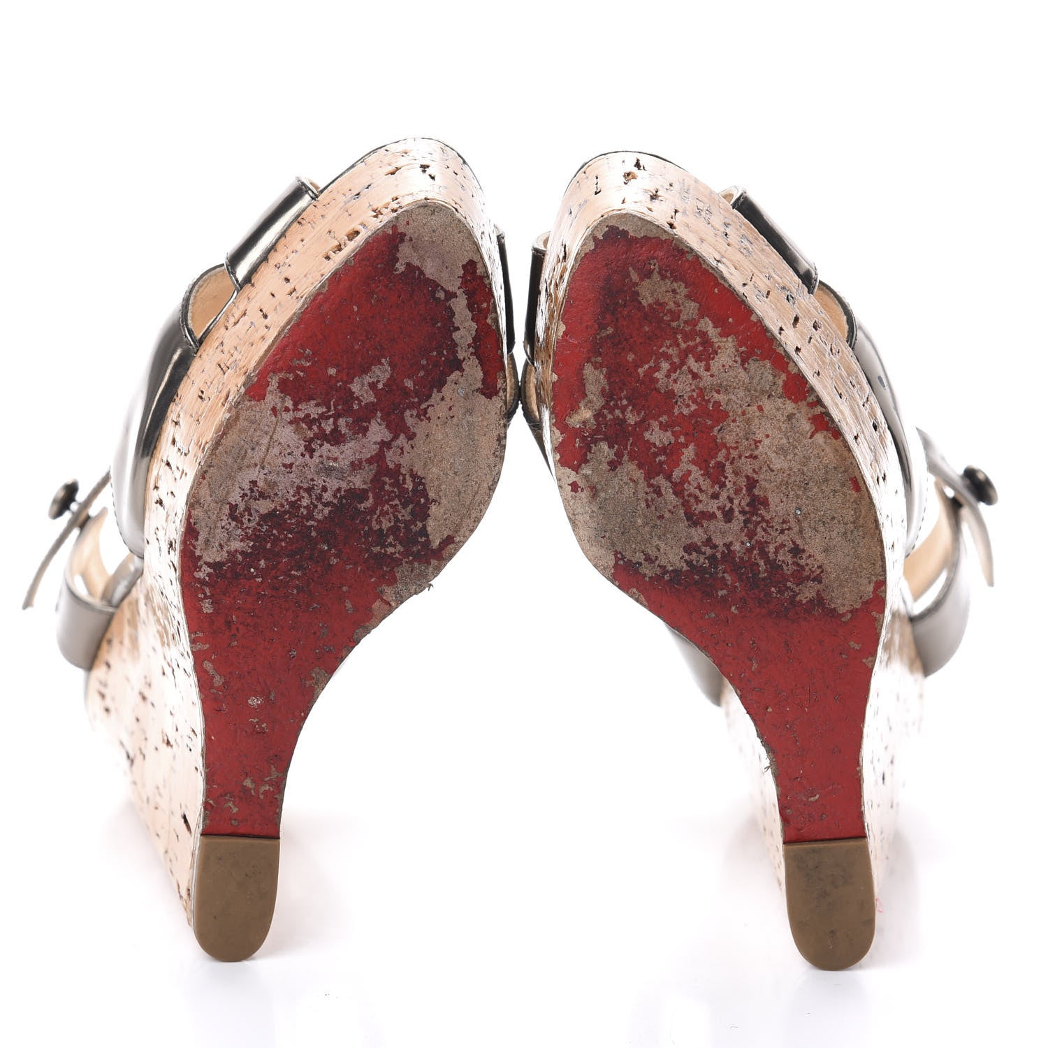 Christian Louboutin Specchio Calficork Marina Liege 140 Wedge Sandals 35.5 Pewter 7 of 7