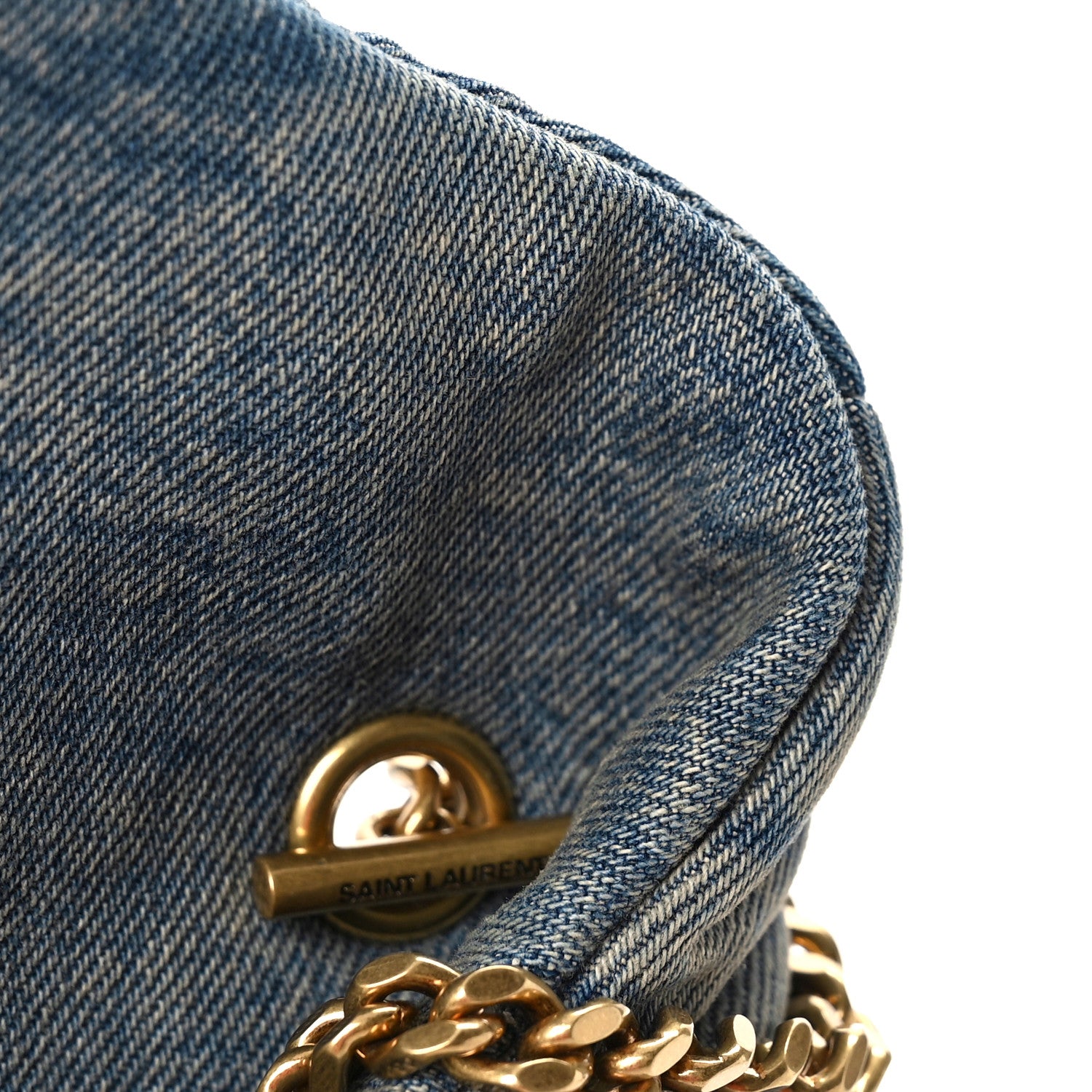 Saint Laurent Denim Quilted Toy Loulou Puffer Monogram Chain Satchel Rodeo Blue 10 of 11