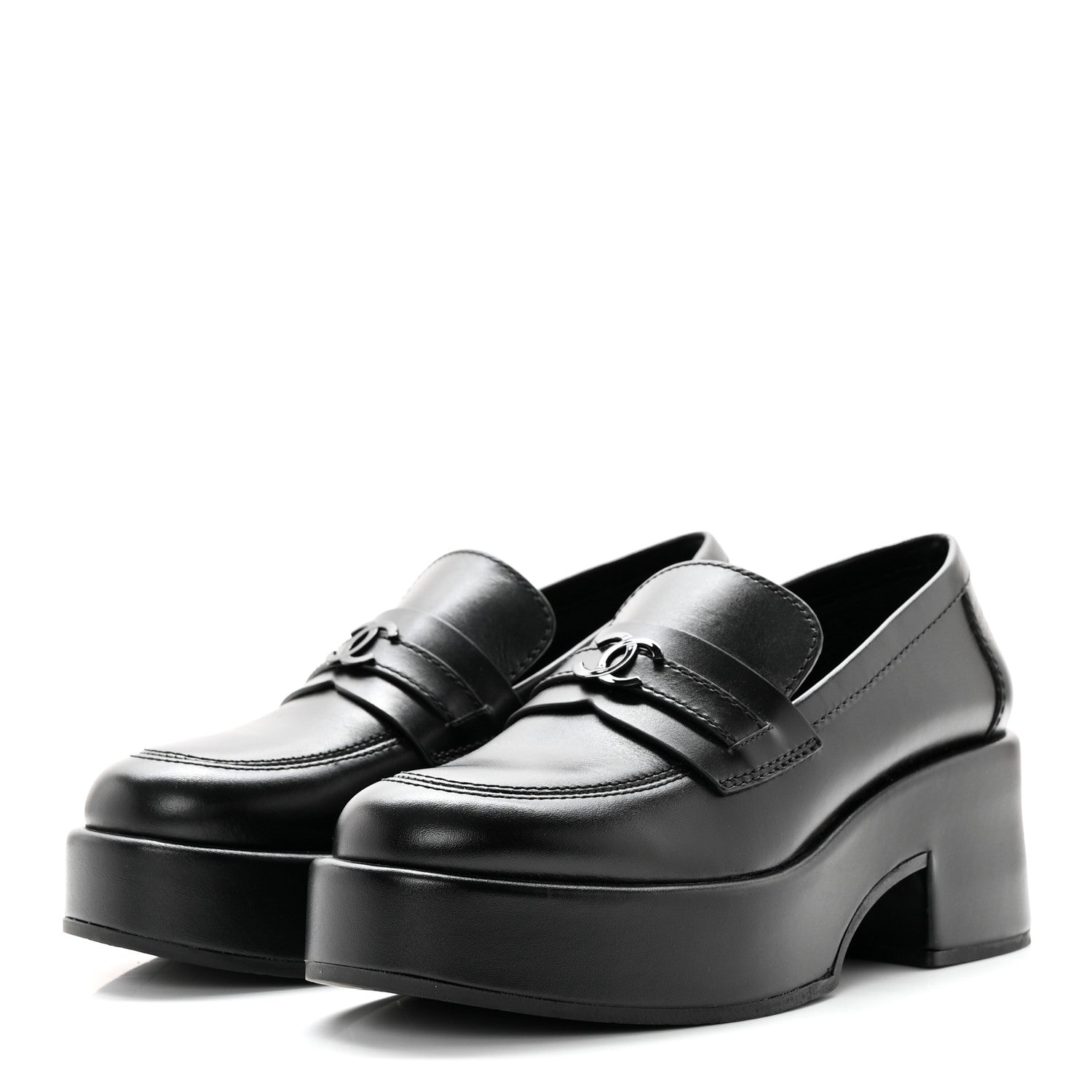 Chanel Calfskin CC Platform Loafers 37 Black 3 of 11