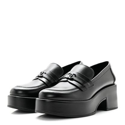 Chanel Calfskin CC Platform Loafers 37 Black 3 of 11