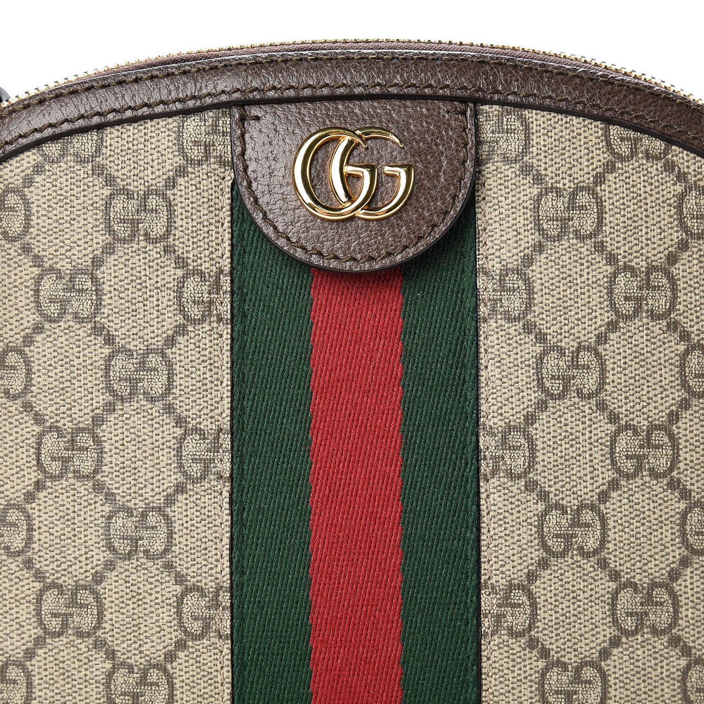 GG Supreme Monogram Textured Dollar Calfskin Web Small Ophidia Dome Shoulder Bag Beige Ebony New Acero