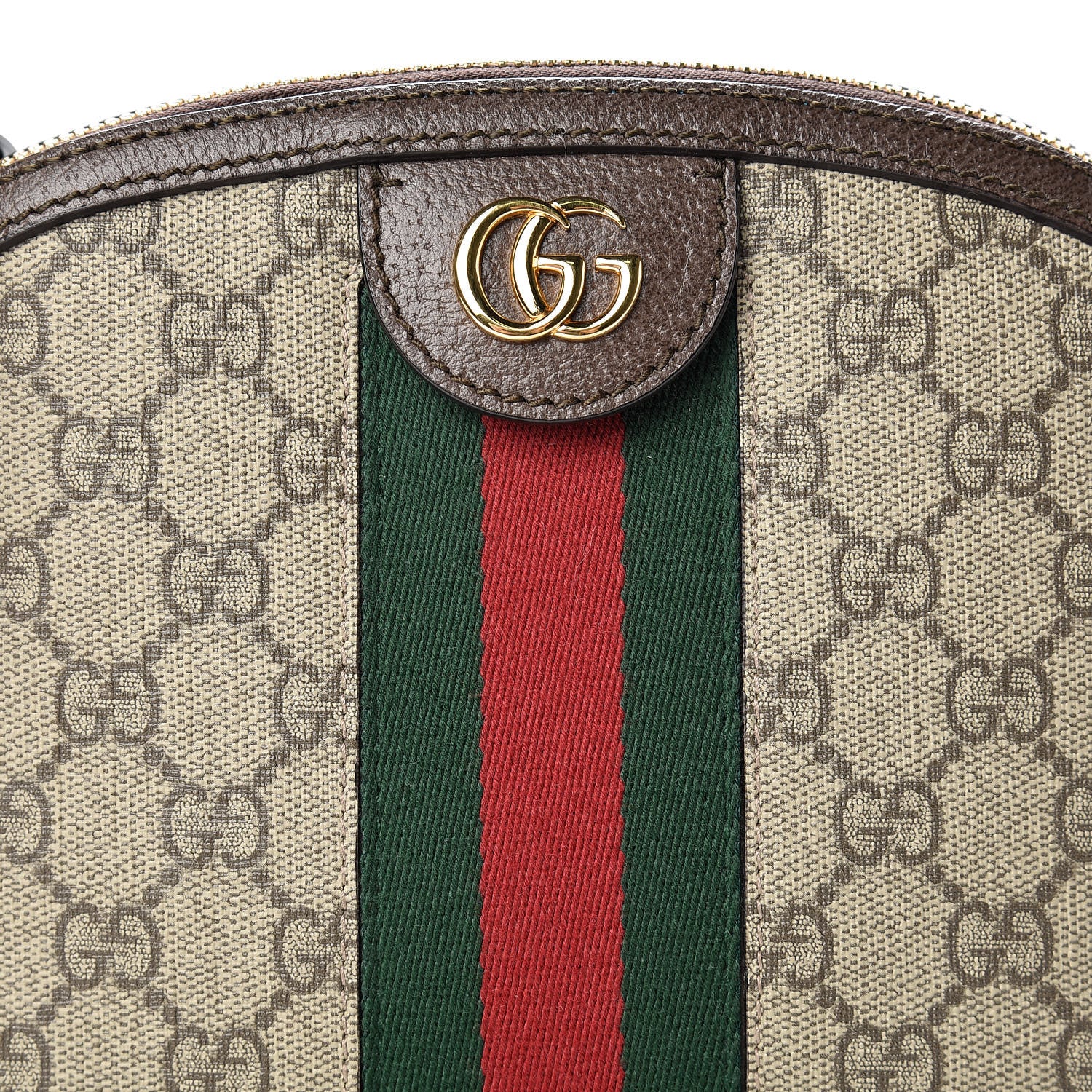 Gucci GG Supreme Monogram Textured Dollar Calfskin Web Small Ophidia Dome Shoulder Bag Beige Ebony New Acero 8 of 12
