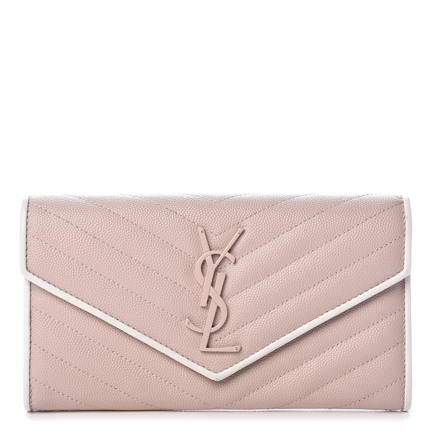 Saint Laurent Grain De Poudre Matelasse Large Monogram Flap Wallet Pale Pink 1 of 8