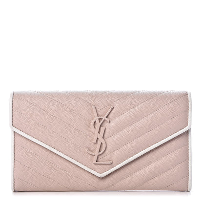 Saint Laurent Grain De Poudre Matelasse Large Monogram Flap Wallet Pale Pink 1 of 8