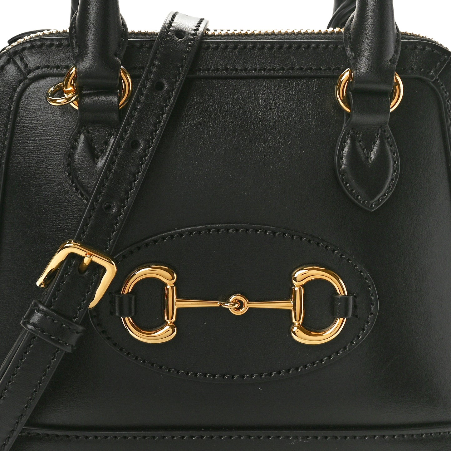 Boarded Plutone Calfskin Mini Horsebit 1955 Top Handle Bag Black