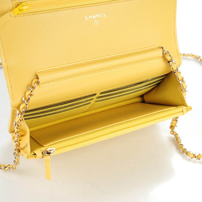 Chanel Lambskin Chevron Quilted Wallet On Chain WOC Yellow 5 of 8
