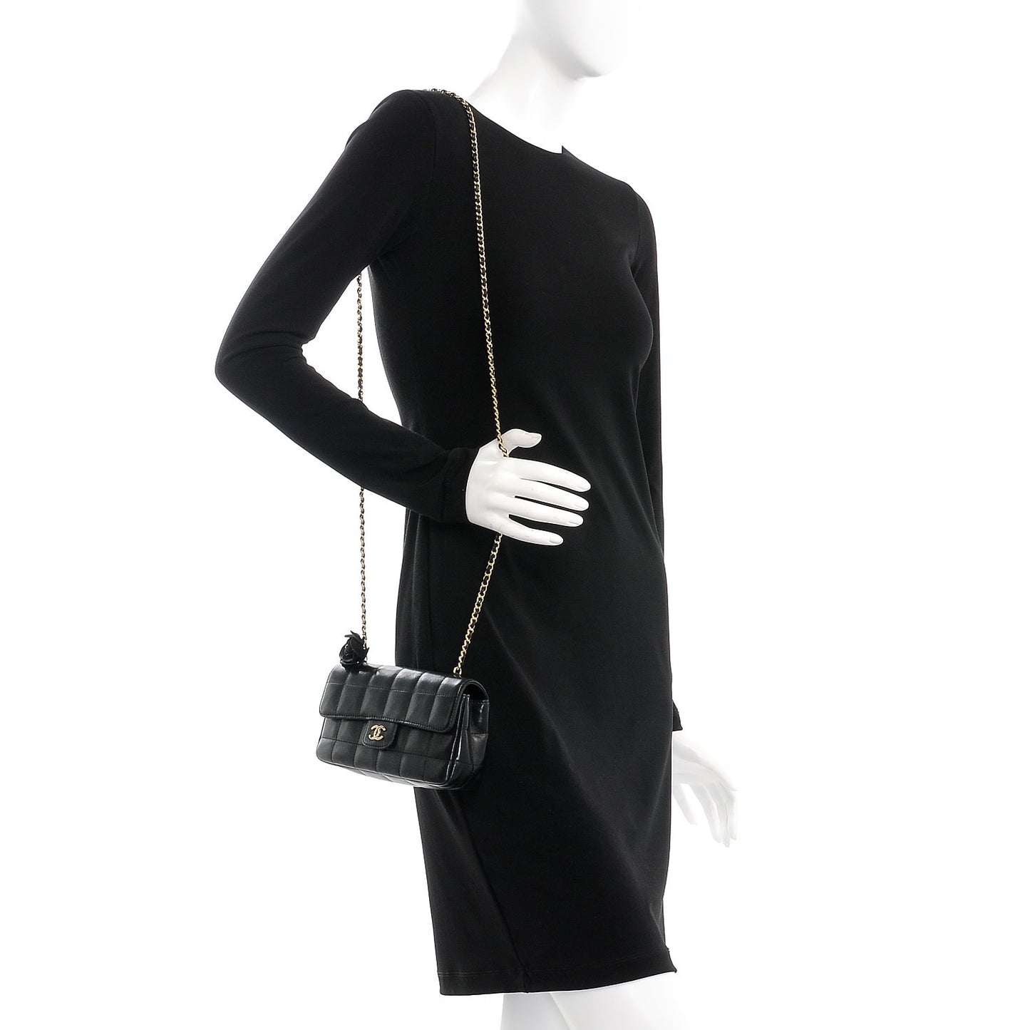 Lambskin Quilted Mini Chocolate Bar Camellia Flap Black