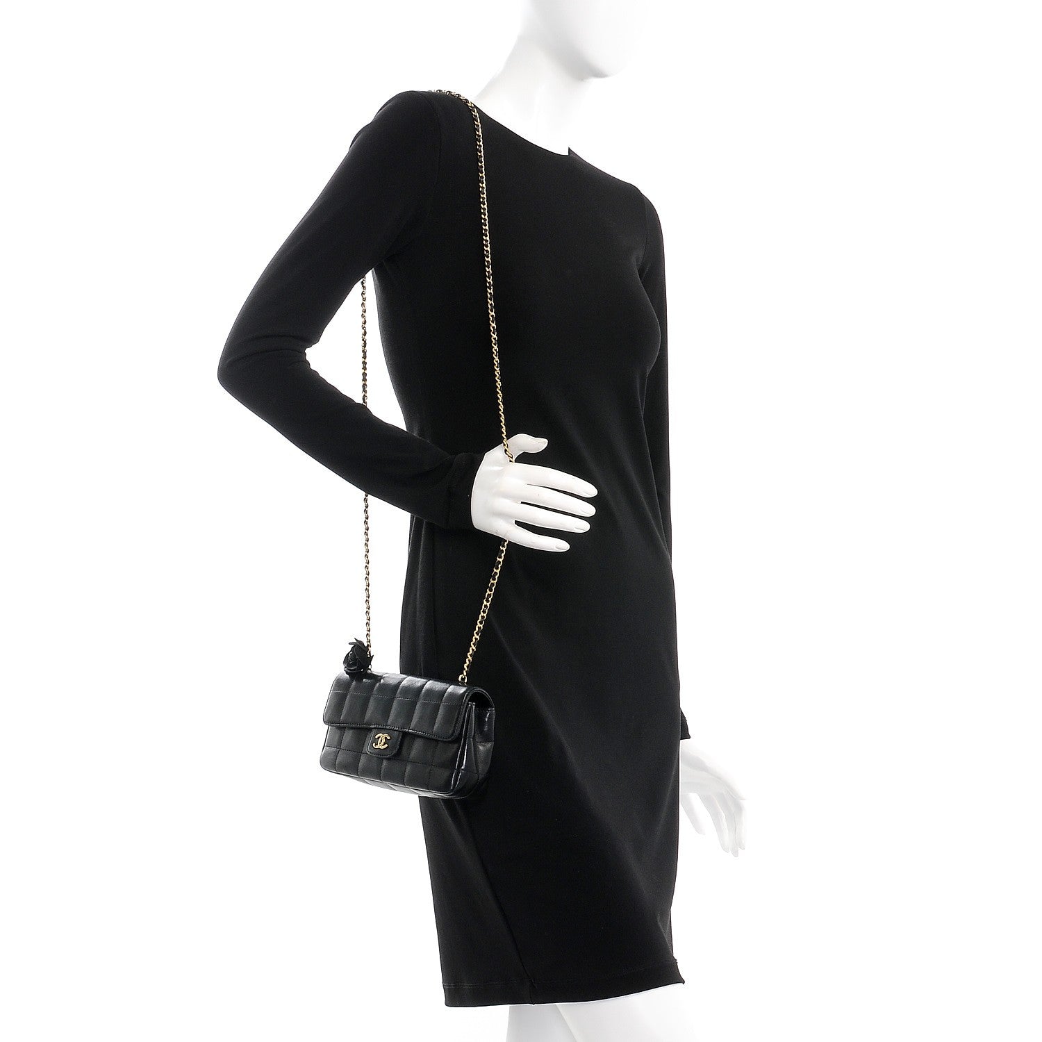 Chanel Lambskin Quilted Mini Chocolate Bar Camellia Flap Black 2 of 8