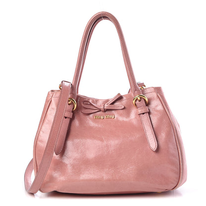 Miu Miu Vitello Shine Small Bow Shopping Tote Loto 1 of 17