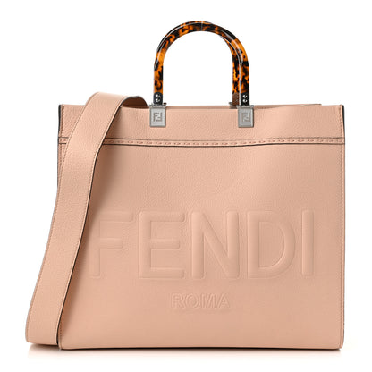 Fendi Vitello Cher Logo Debossed Medium Fendi Sunshine Shopper Tote Light Rose 1 of 10