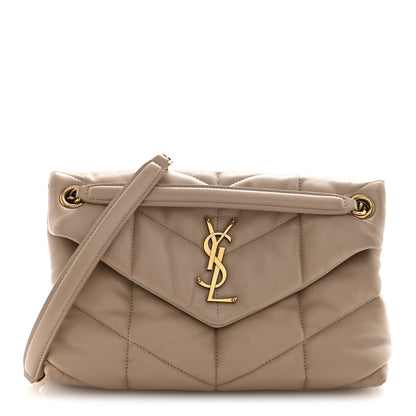 Saint Laurent Lambskin Quilted Small Loulou Puffer Monogram Chain Satchel Dark Beige 1 of 13