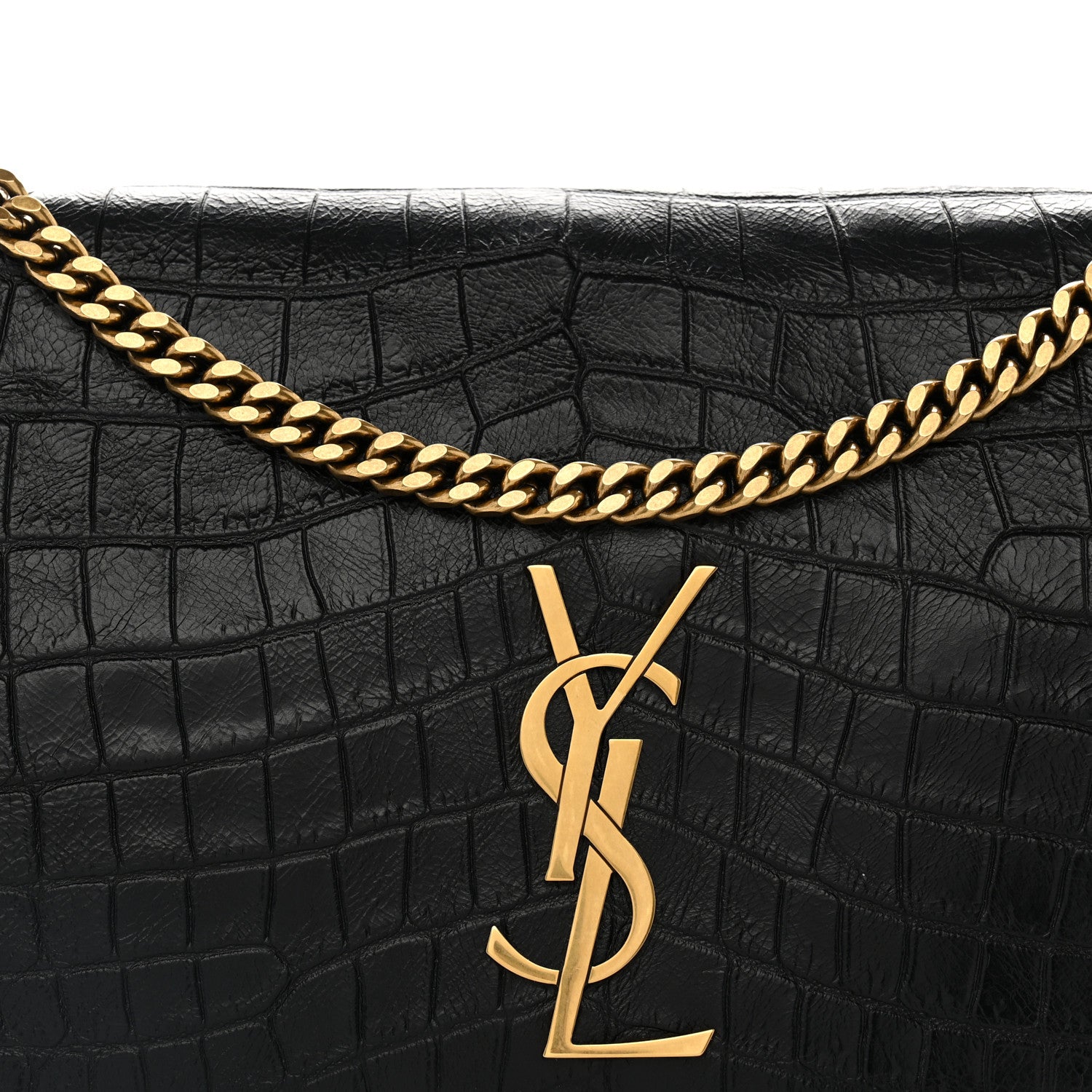 Saint Laurent Calfskin Crocodile Embossed Suede Medium Reversible Monogram Kate Satchel Military Taupe 8 of 10