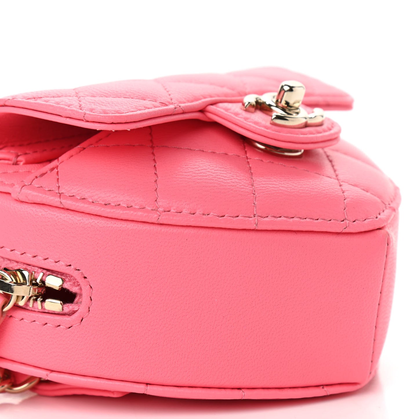 Lambskin Quilted CC In Love Heart Waist Belt Bag With Chain Pink