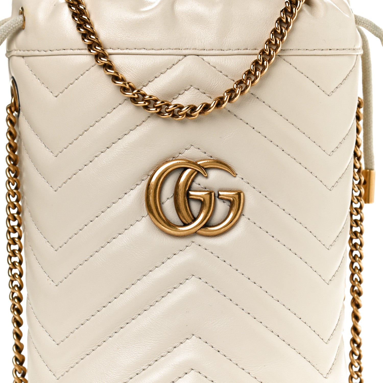 Gucci Calfskin Matelasse Mini GG Marmont 2.0 Bucket Bag White 7 of 13