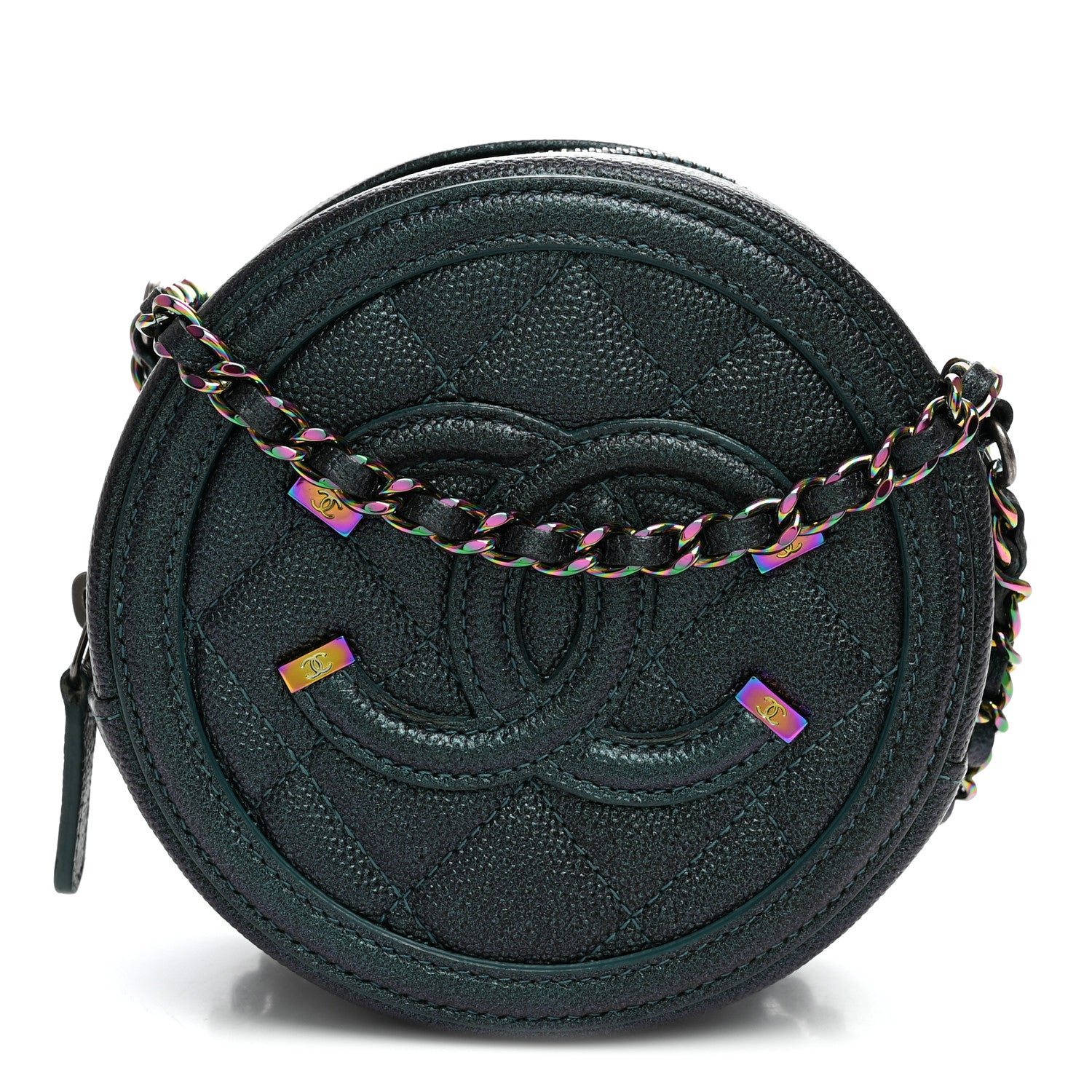 Chanel Iridescent Caviar Quilted Round Filigree Crossbody Dark Turquoise 1 of 11
