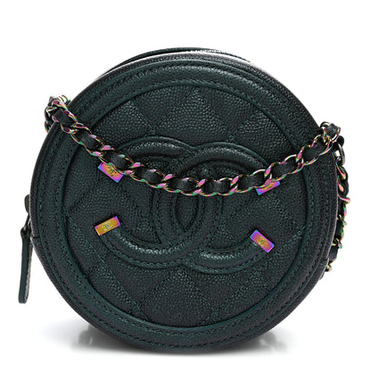 Chanel Iridescent Caviar Quilted Round Filigree Crossbody Dark Turquoise 1 of 11