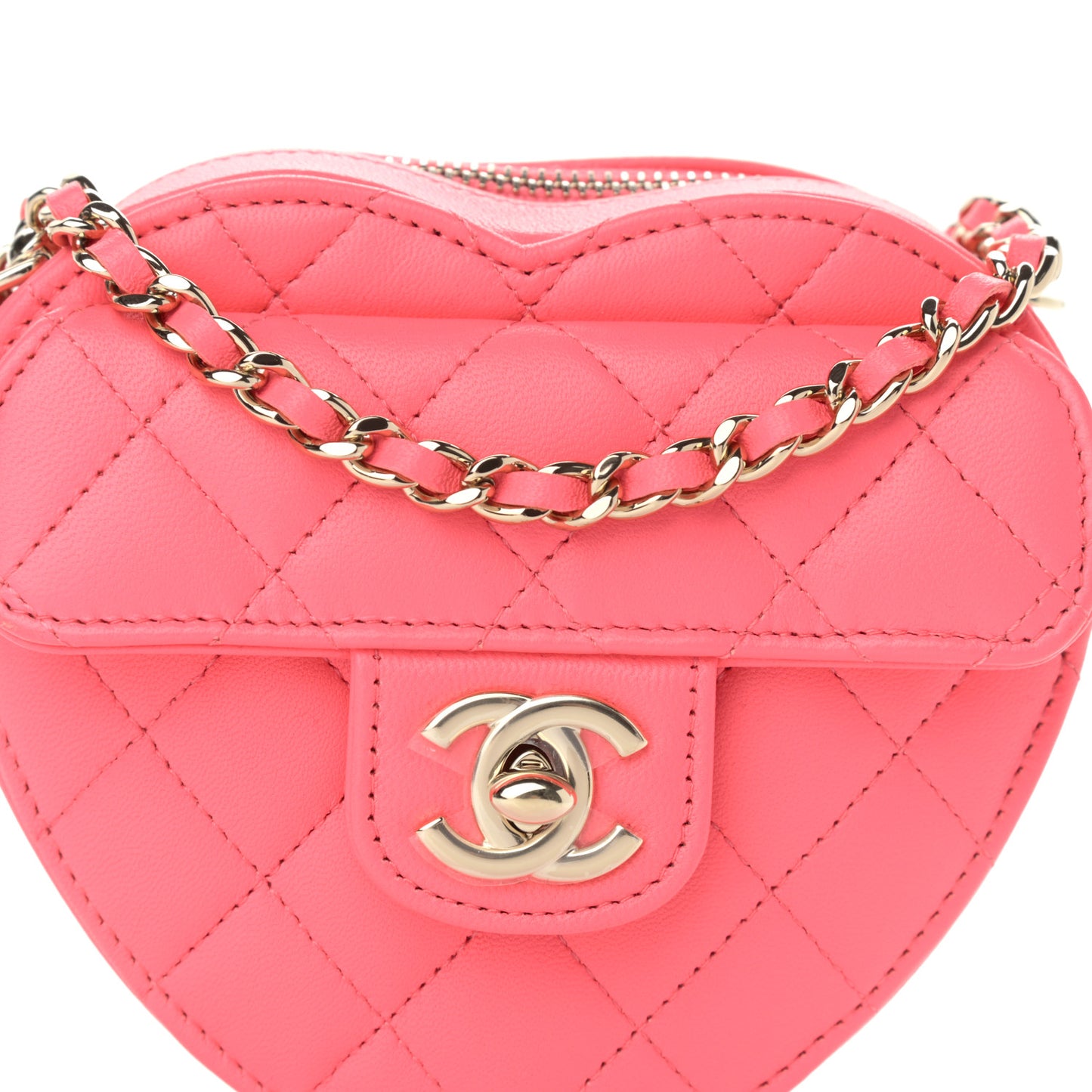 Lambskin Quilted CC In Love Heart Clutch With Chain Pink