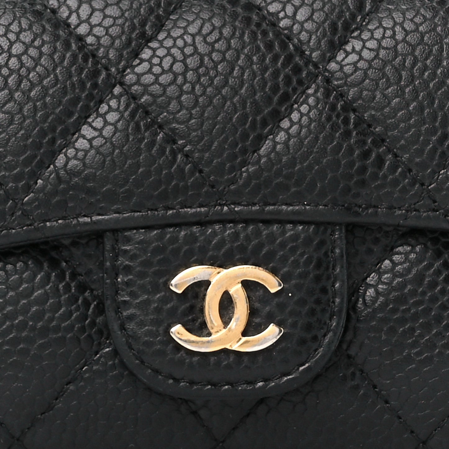 Caviar Quilted Flap Card Holder Black