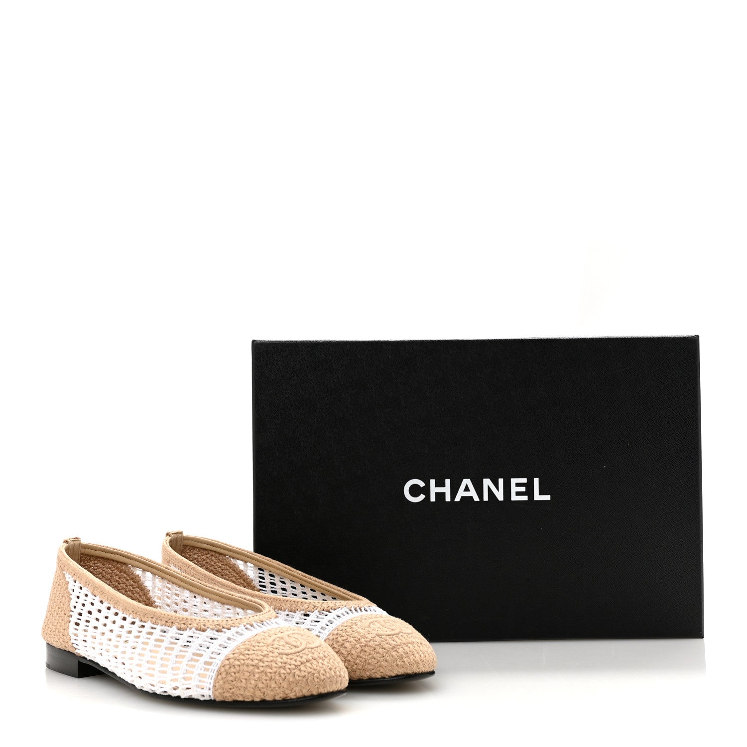 Chanel Raffia Cap Toe Ballerina Flats 38 White Beige 10 of 10