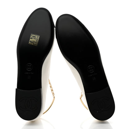 Chanel Lambskin Patent Calfskin Cap Toe Ankle Chain Ballerina Flats 36 White Black 5 of 9