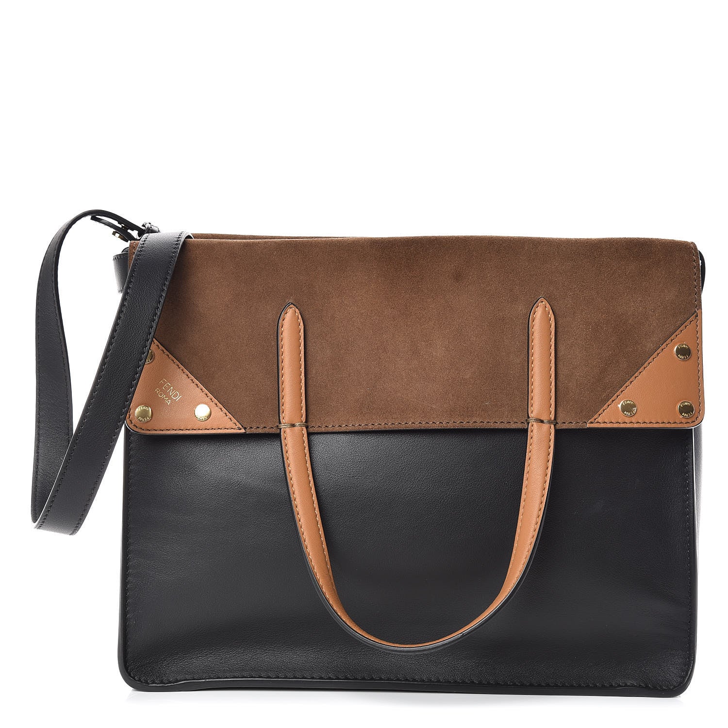 Fendi Vitello Grace Suede Flip Tote Black Nocciola Marrone 1 of 18