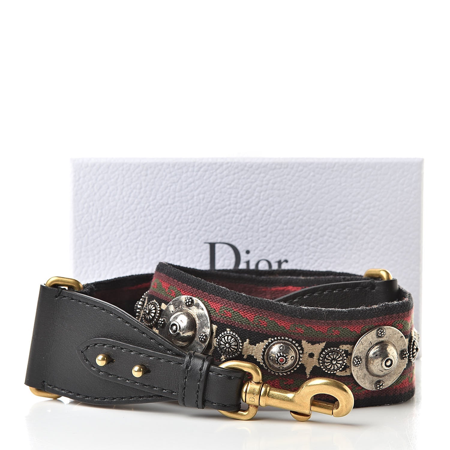 Christian Dior Canvas Embroidered Studded Bohemian Shoulder Strap Red 5 of 5