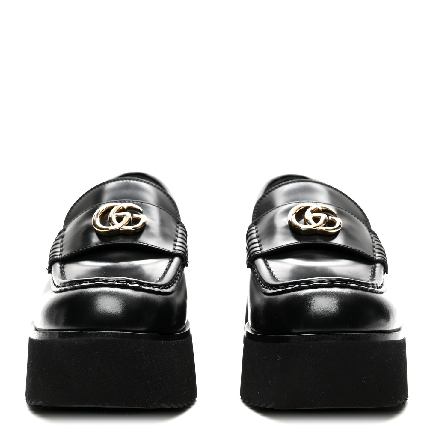 Calfskin Millennial Ribot Womens GG Wedge Platform Loafers 38 Black