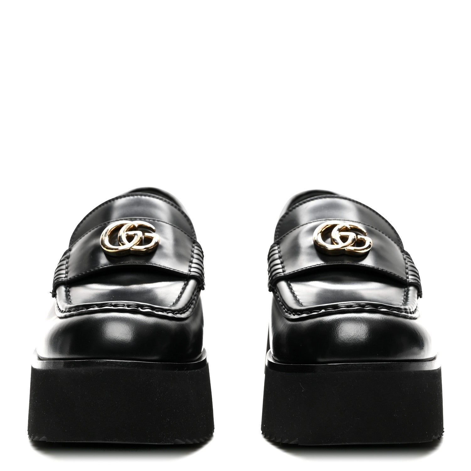 Gucci Calfskin Millennial Ribot Womens GG Wedge Platform Loafers 38 Black 2 of 9
