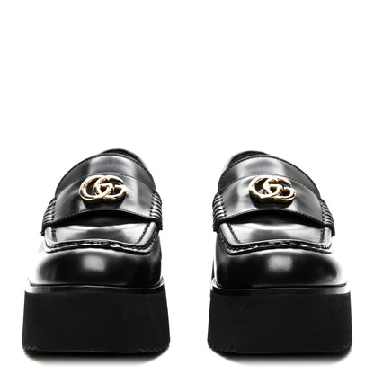 Gucci Calfskin Millennial Ribot Womens GG Wedge Platform Loafers 38 Black 2 of 9