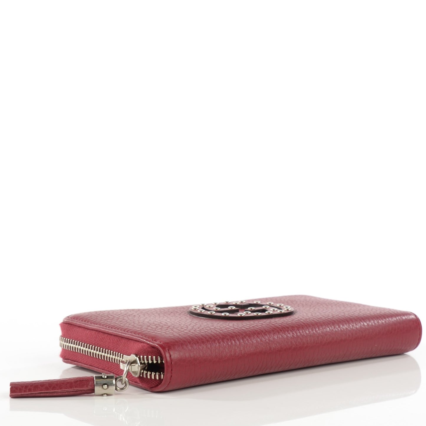 Pebbled Calfskin Studded Soho Zip Around Wallet Soft Burgundy