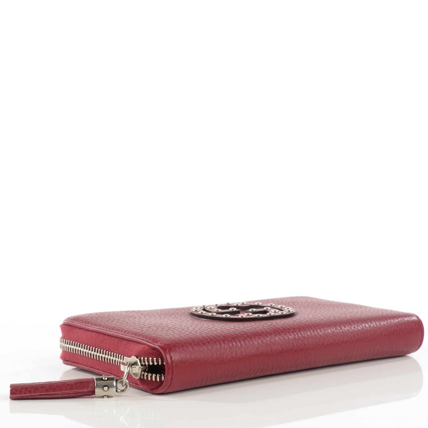 Gucci Pebbled Calfskin Studded Soho Zip Around Wallet Soft Burgundy 4 of 8